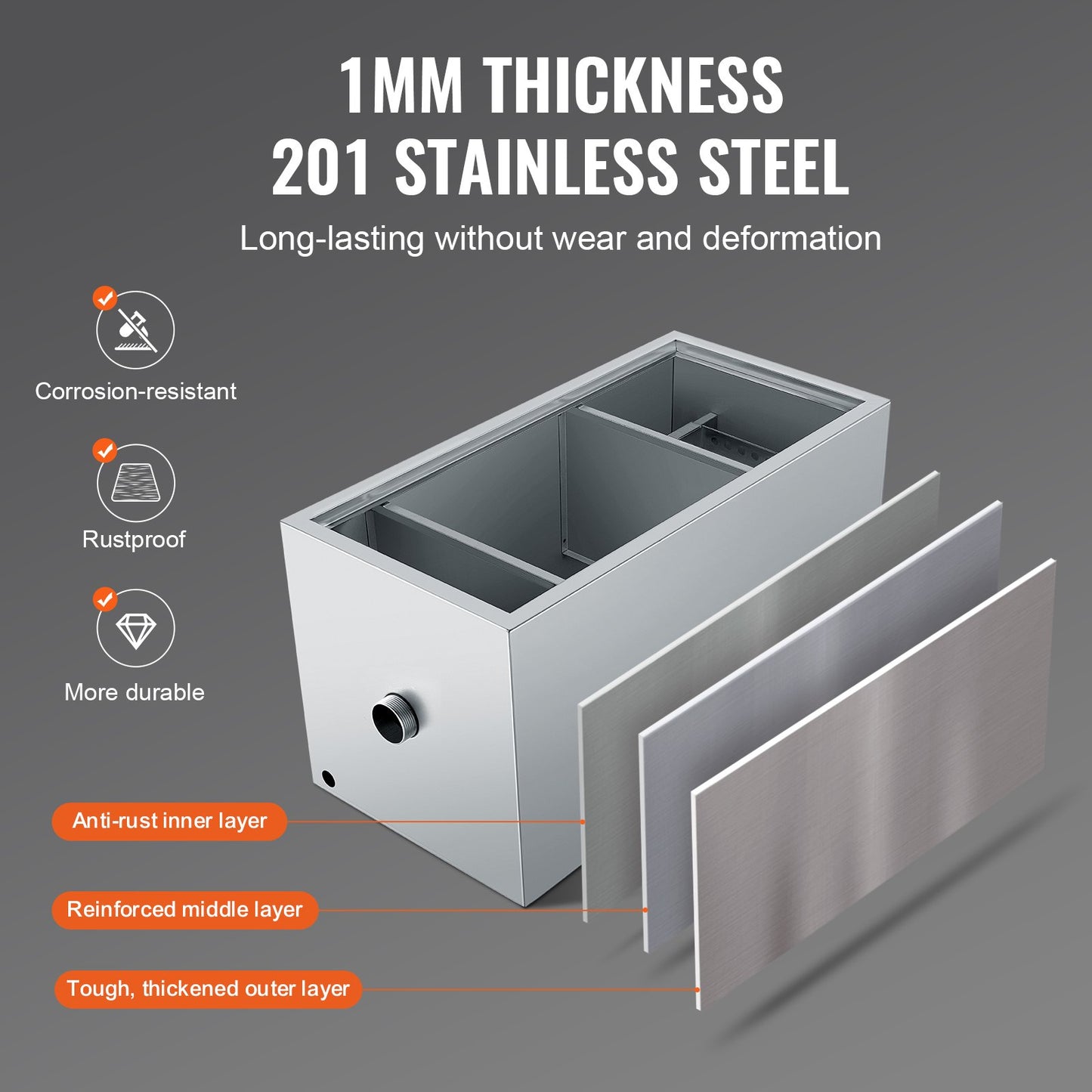 Commercial Grease Trap, 25 LBS Grease Interceptor, Top Inlet Interceptor, Under Sink Stainless Steel Grease Trap, 6.4 GPM Waste Water Oil-water Separator, for Restaurant Canteen Home Kitchen