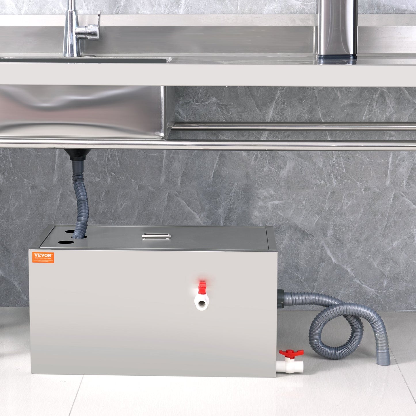 Commercial Grease Trap, 25 LBS Grease Interceptor, Top Inlet Interceptor, Under Sink Stainless Steel Grease Trap, 6.4 GPM Waste Water Oil-water Separator, for Restaurant Canteen Home Kitchen