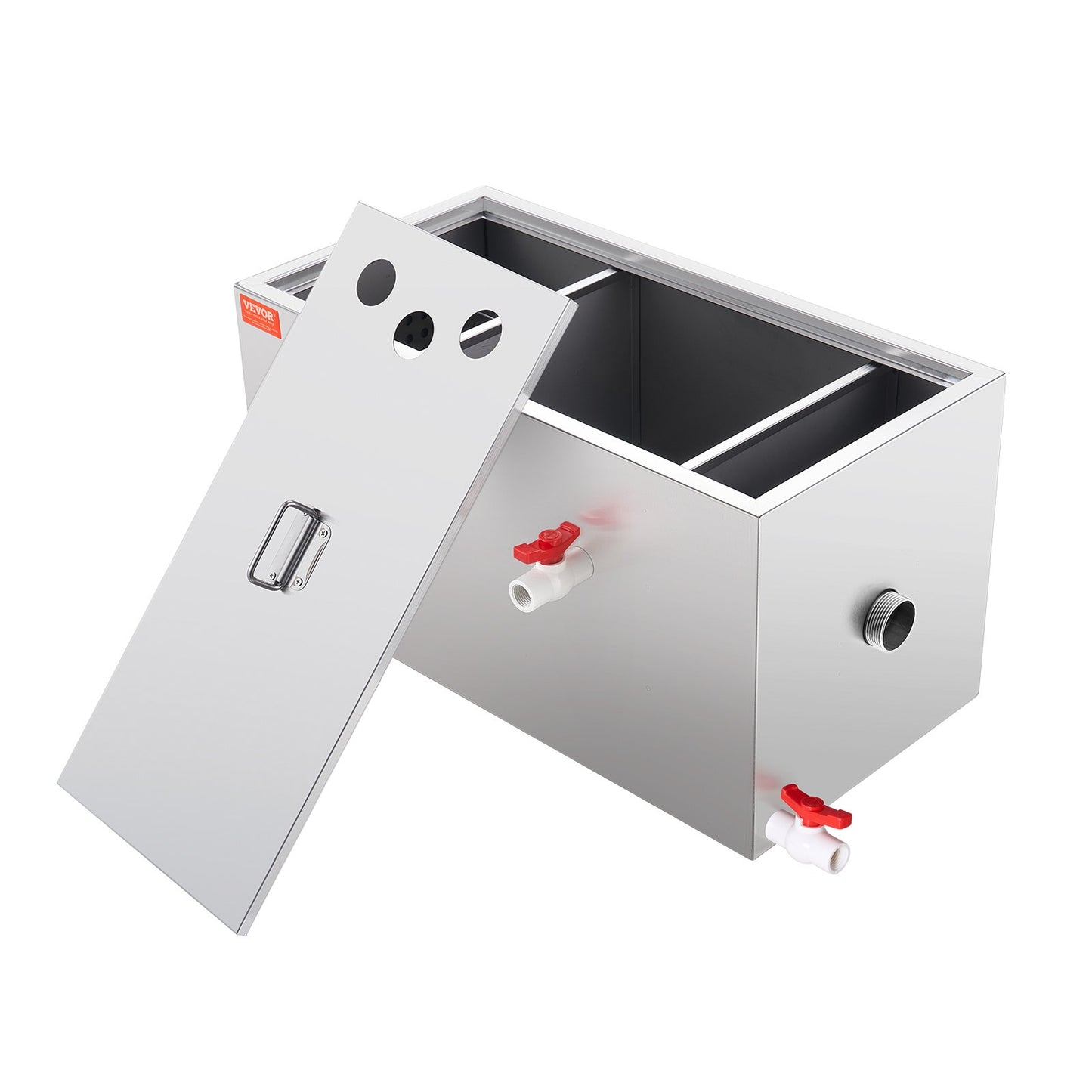 Commercial Grease Trap, 25 LBS Grease Interceptor, Top Inlet Interceptor, Under Sink Stainless Steel Grease Trap, 6.4 GPM Waste Water Oil-water Separator, for Restaurant Canteen Home Kitchen