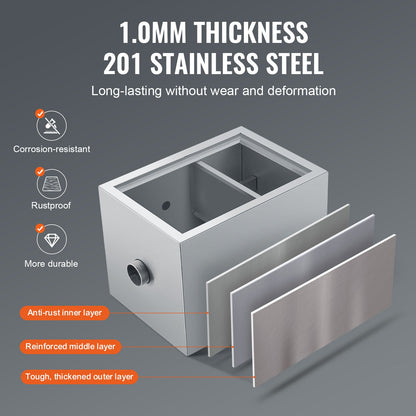 Kommersiell fettavskiljare, 8 LBS fettavskiljare, toppinloppsavskiljare, fettavskiljare under diskbänken i rostfritt stål, 2,8 GPM spillvatten Olje-vattenavskiljare, för restaurangmatsal hemkök