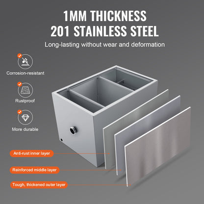 Commercial Grease Trap, 40 LBS Grease Interceptor, Top Inlet Interceptor, Under Sink Stainless Steel Grease Trap, 10 GPM Waste Water Oil-water Separator, for Restaurant Canteen Home Kitchen