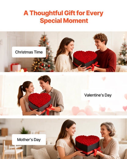 Forever Flowers, 100 Preserved Roses in a Heart Shape Box, Eternal Flowers Immortal Bouquet Birthday Present for Women Her Wife Mothers, Anniversary, Valentine's Day,Christmas, Red