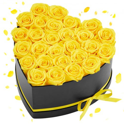 Forever Flowers, 27 Preserved Roses in a Heart Shape Box, Eternal Flowers Immortal Bouquet Birthday Present for Women Her Wife Mothers, Anniversary, Valentine's Day,Christmas, Yellow