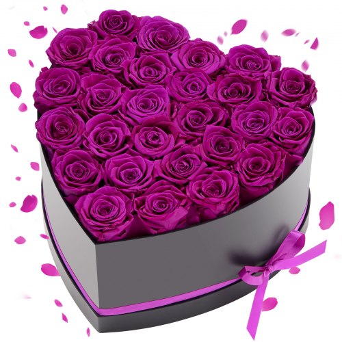 Forever Flowers, 27 Preserved Roses in Heart Shape Box, Eternal Flowers Immortal Bouquet Birthday Present for Women Her Wife Mothers, Anniversary, Valentine's Day,Christmas, Purple