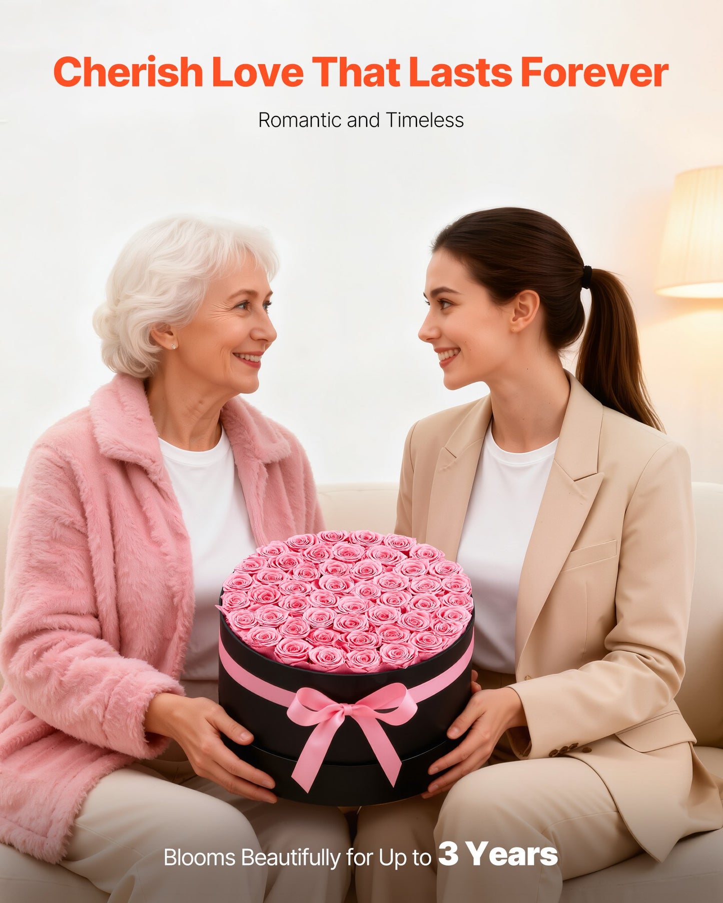 Forever Flowers, 50 Preserved Roses in a Box, Eternal Flowers Immortal Bouquet Birthday Present for Delivery Prime Women Her Wife Mothers, Anniversary, Valentine's Day,Christmas, Sweet Pink