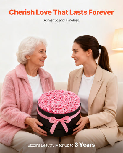 Forever Flowers, 50 Preserved Roses in a Box, Eternal Flowers Immortal Bouquet Birthday Present for Delivery Prime Women Her Wife Mothers, Anniversary, Valentine's Day,Christmas, Sweet Pink