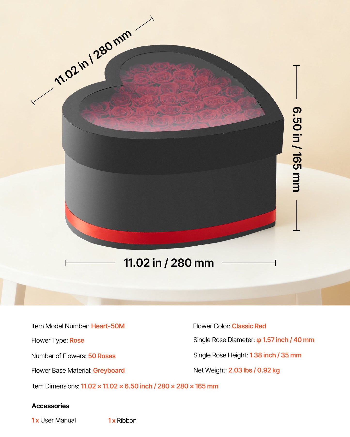 Forever Flowers, 50 Preserved Roses in a Heart Shape Box, Eternal Flowers Immortal Bouquet Birthday Present for Delivery Prime Women Her Wife Mothers, Anniversary, Valentine's Day,Christmas, Red