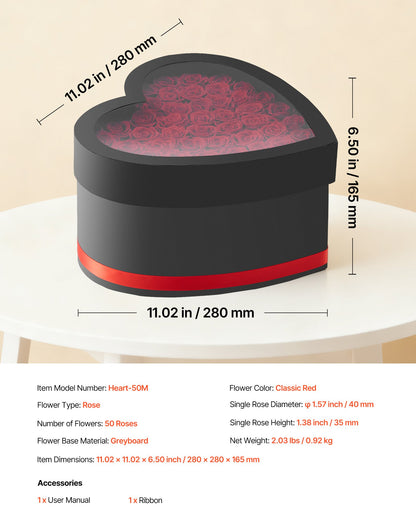 Forever Flowers, 50 Preserved Roses in a Heart Shape Box, Eternal Flowers Immortal Bouquet Birthday Present for Delivery Prime Women Her Wife Mothers, Anniversary, Valentine's Day,Christmas, Red