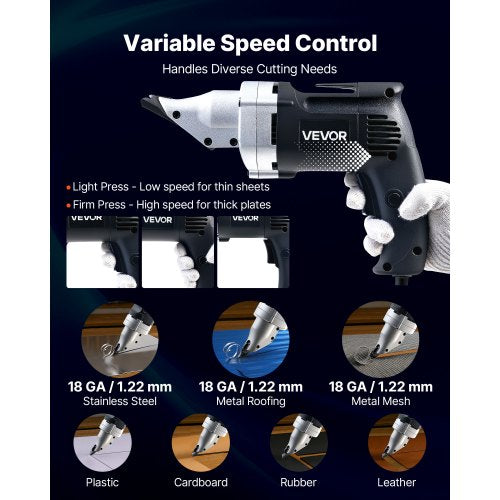 Elektrisk Metallsax, 4,0 Amp sladdansluten Plåtskärare med 360-graders vridbart huvud, variabel hastighet, kontinuerlig skärning, rent snitt för 1,22 mm galvaniserat stål, 1 mm rostfritt stål, 2500 SPM |  EU