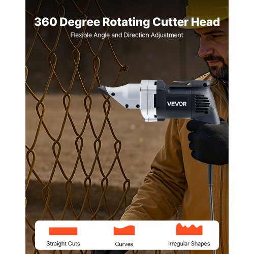 Elektrisk Metallsax, 4,0 Amp sladdansluten Plåtskärare med 360-graders vridbart huvud, variabel hastighet, kontinuerlig skärning, rent snitt för 1,22 mm galvaniserat stål, 1 mm rostfritt stål, 2500 SPM |  EU