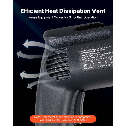 Elektrisk Metallsax, 4,0 Amp sladdansluten Plåtskärare med 360-graders vridbart huvud, variabel hastighet, kontinuerlig skärning, rent snitt för 1,22 mm galvaniserat stål, 1 mm rostfritt stål, 2500 SPM |  EU