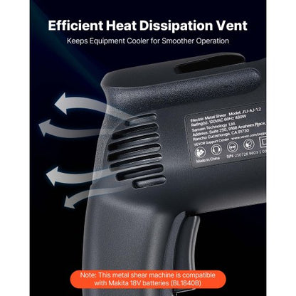 Elektrisk Metallsax, 4,0 Amp sladdansluten Plåtskärare med 360-graders vridbart huvud, variabel hastighet, kontinuerlig skärning, rent snitt för 1,22 mm galvaniserat stål, 1 mm rostfritt stål, 2500 SPM |  EU