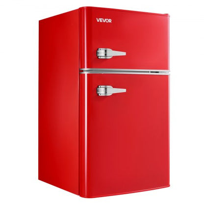 Mini Fridge with Freezer, 3.2 Cu.Ft, Two Door Compact Refrigerator with Adjustable Temperature, Glass Shelf, Energy Efficient Dorm Fridge, Low Noise Small Refrigerator, for Bedroom, Office, Red