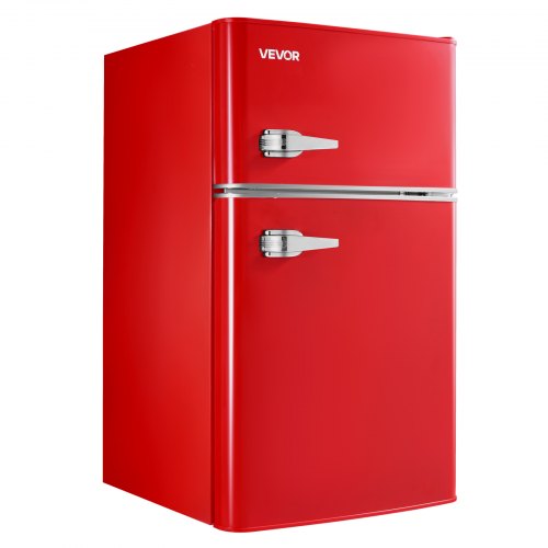Mini Fridge with Freezer, 3.2 Cu.Ft, Two Door Compact Refrigerator with Adjustable Temperature, Glass Shelf, Energy Efficient Dorm Fridge, Low Noise Small Refrigerator, for Bedroom, Office, Red