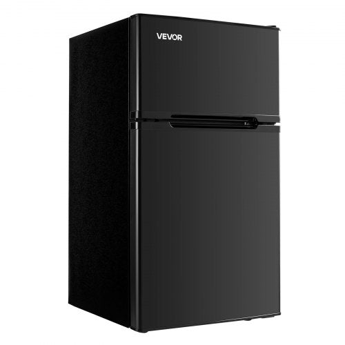 Mini Fridge with Freezer, 3.2 Cu.Ft, Two Door Compact Refrigerator, Adjustable Temperature, Shelf, Energy Efficient Small Fridge, Reversible Door, Low Noise, for Bedroom, Dorm, Office, Black