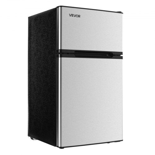Mini Fridge with Freezer, 3.2 Cu.Ft, Two Door Compact Refrigerator, Adjustable Temperature, Shelf, Energy Efficient Small Fridge, Reversible Door, Low Noise, for Bedroom, Dorm, Office, Stainless