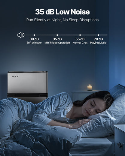 Mini Fridge with Freezer, 3.2 Cu.Ft, Two Door Compact Refrigerator, Adjustable Temperature, Shelf, Energy Efficient Small Fridge, Reversible Door, Low Noise, for Bedroom, Dorm, Office, Stainless