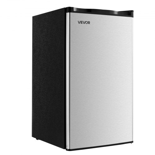 Mini Fridge, 3.2 Cu.Ft, Single Door Compact Refrigerator, Adjustable Temperature, Glass Shelf, Energy Efficient Small Refrigerator, Reversible Door, Low Noise, for Bedroom Dorm Office, Stainless