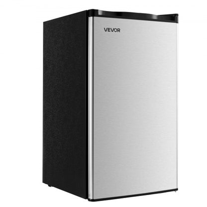 Mini Fridge, 3.2 Cu.Ft, Single Door Compact Refrigerator, Adjustable Temperature, Glass Shelf, Energy Efficient Small Refrigerator, Reversible Door, Low Noise, for Bedroom Dorm Office, Stainless
