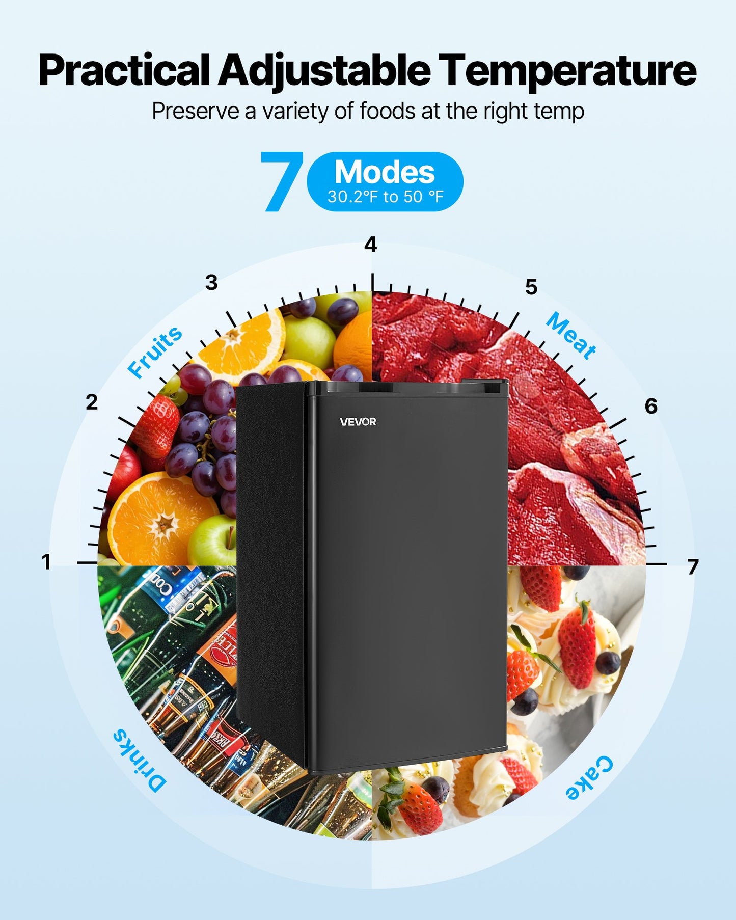 Mini Fridge, 3.2 Cu.Ft, Single Door Compact Refrigerator, Adjustable Temperature, Glass Shelf, Energy Efficient Small Refrigerator, Reversible Door, Low Noise, for Bedroom Dorm Office, Black