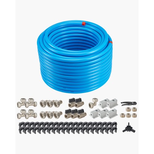 Air Compressor Line Kit, 200FT x 3/4", HDPE-Aluminum Compressed Air Piping System, Leak-Proof & Easy-to-Install, Compressed Air Line Tubing Kit for Garages Workshops, Blue