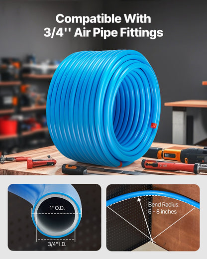Air Compressor Line Kit, 200FT x 3/4", HDPE-Aluminum Compressed Air Piping System, Leak-Proof & Easy-to-Install, Compressed Air Line Tubing Kit for Garages Workshops, Blue