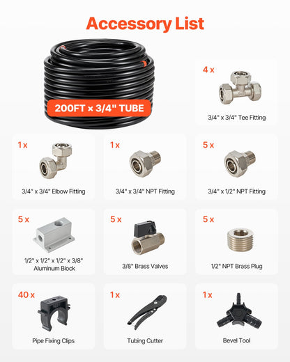 Luftkompressor-Leitungssatz 3/4'' x 200FT PU-Luftkompressor-Leitungssystem Schwarz