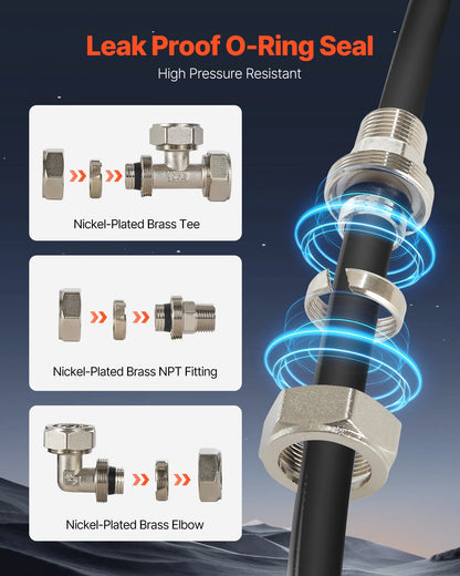 Luftkompressor-Leitungssatz 3/4'' x 200FT PU-Luftkompressor-Leitungssystem Schwarz