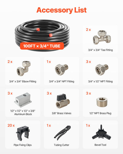 Air Compressor Line Kit 3/4'' x 100FT PU Air Compressor Line System Svart