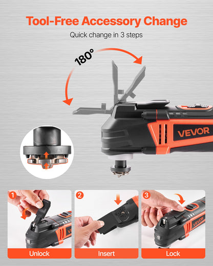 Multitool Oscillating Tool, 4Amps Electric Oscillating Multi Tool Corded with 6 Variable Speeds 7000 - 19000 OPM, 3.2° Oscillating Angle, 13PCS Saw Accessories, LED Work Light & Tool Bag