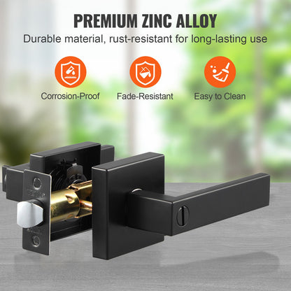 Privacy Door Handle, 1 Pack Matte Black Door Lever, Left or Right Handing Reversible Lever with Keyless Lock, 45° Rotation to Open, Universal Square Interior for Bedroom and Bathroom Doors