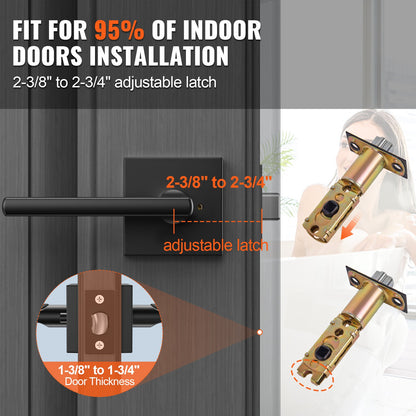 Privacy Door Handle, 5-Pack Matte Black Door Lever, Right or Left Handing Reversible Lever with Keyless Lock, 45° Rotation to Open, Universal Square Interior for Bathroom and Bedroom Doors