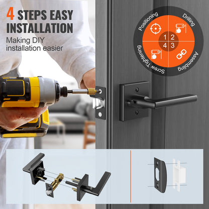 Privacy Door Handle, 5-Pack Matte Black Door Lever, Right or Left Handing Reversible Lever with Keyless Lock, 45° Rotation to Open, Universal Square Interior for Bathroom and Bedroom Doors