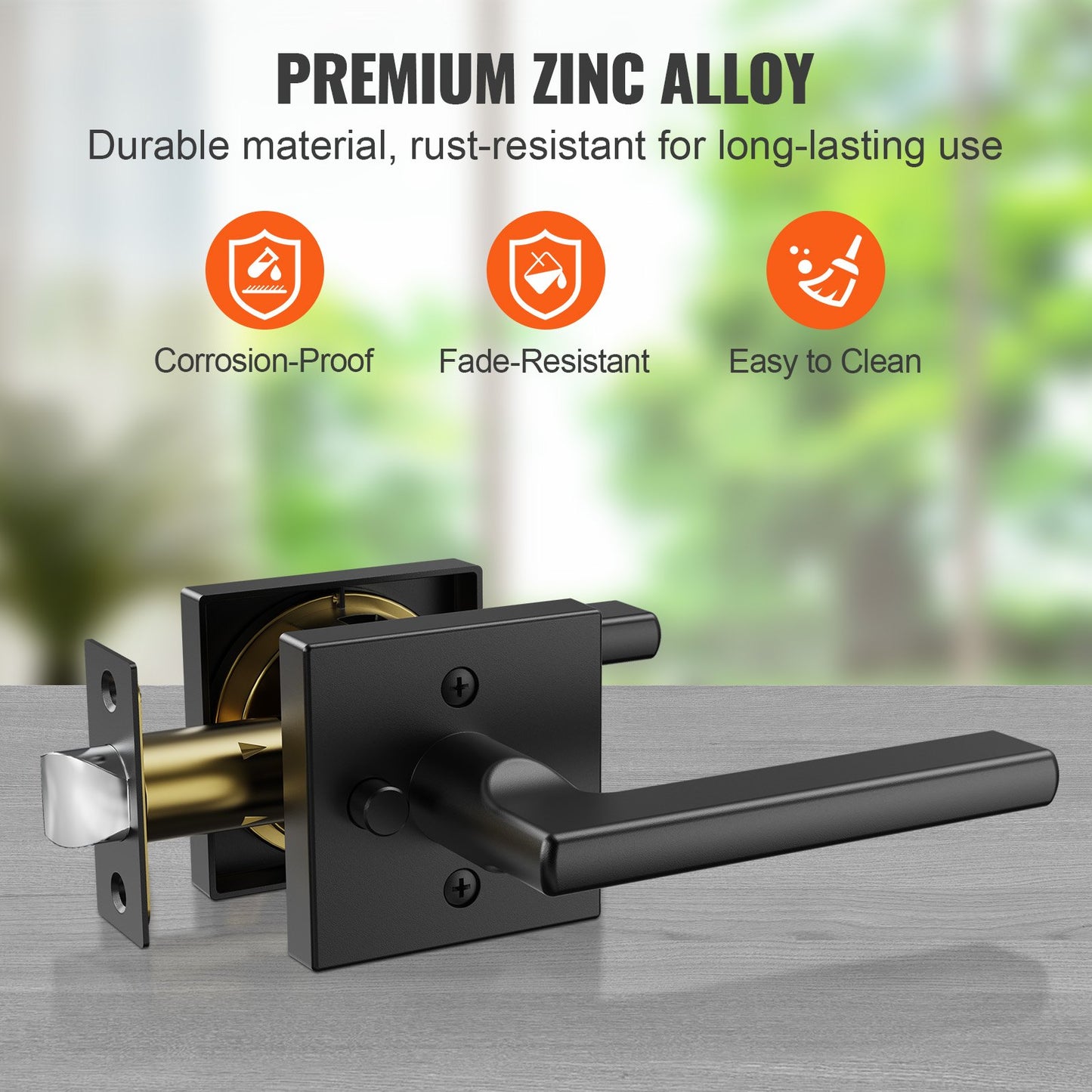 Privacy Door Handle, 5-Pack Matte Black Door Lever, Right or Left Handing Reversible Lever with Keyless Lock, 45° Rotation to Open, Universal Square Interior for Bathroom and Bedroom Doors