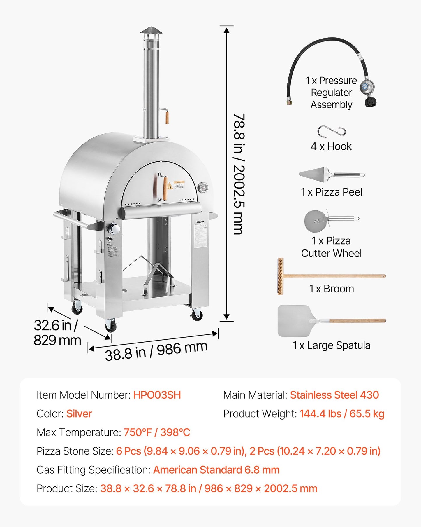 Dual Fuel Pizza Oven Outdoor, 26 in Portable Pizza Oven, Pellet & Gas Powered Outdoor Pizza-Maker with Thickened Cordierite Pizza-Stone, Easy to Move with Casters, for Camping and Backyard