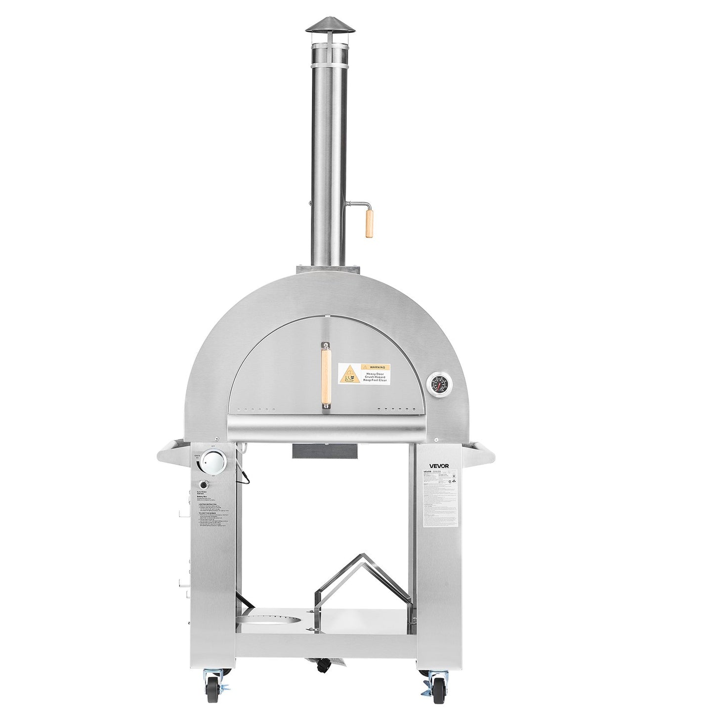 Dual Fuel Pizza Oven Outdoor, 26 in Portable Pizza Oven, Pellet & Gas Powered Outdoor Pizza-Maker with Thickened Cordierite Pizza-Stone, Easy to Move with Casters, for Camping and Backyard