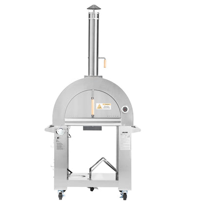 Dual Fuel Pizza Oven Outdoor, 26 in Portable Pizza Oven, Pellet & Gas Powered Outdoor Pizza-Maker with Thickened Cordierite Pizza-Stone, Easy to Move with Casters, for Camping and Backyard