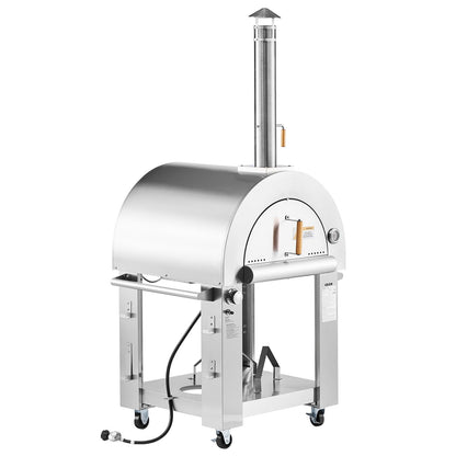 Dual Fuel Pizza Oven Outdoor, 26 in Portable Pizza Oven, Pellet & Gas Powered Outdoor Pizza-Maker with Thickened Cordierite Pizza-Stone, Easy to Move with Casters, for Camping and Backyard