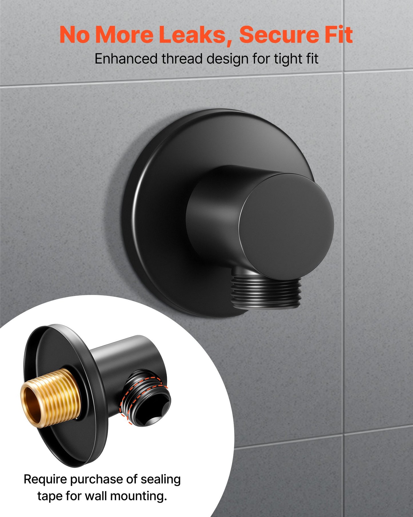 Wall Mounted Supply Elbow, Wall Supply Elbow with O-Ring Flange, Tapered 1/2" NPT Female Inlet, Solid Brass Wall Union, Round Walls Union Water Supplying, Matte Black Finish, 1/2" IPS