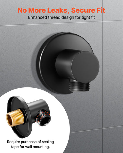 Wall Mounted Supply Elbow, Wall Supply Elbow with O-Ring Flange, Tapered 1/2" NPT Female Inlet, Solid Brass Wall Union, Round Walls Union Water Supplying, Matte Black Finish, 1/2" IPS