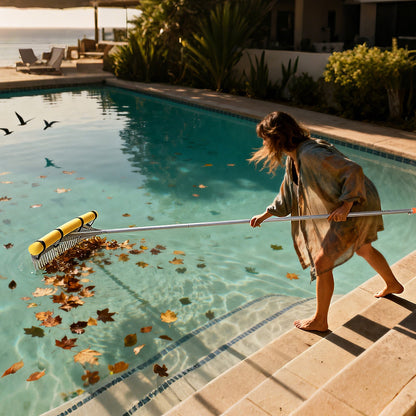 Landscape Rake, 36 inch Wide Head 133 inch Handle, Large Heavy Duty Aluminum Landscaping Leaf Rake Tool, Asphalt Level for Loosening Soil, Garden & Yard, Pond Gravel & Beach Lawn Care, 52ft Rope