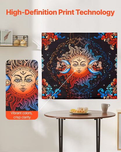 Sun and Moon Tapestry, Psychedelic Mystic Floral Aesthetic Wall Tapestry, Vintage Wall Blanket for Home Decoration, Suitable for Bedroom, Living Room, Dorm (50.39 x 57.87 inches)