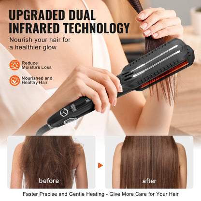 Hair Straightener, 1.5-inch Titanium Flat Iron, Dual Infrared Hair Straightener Flat Iron with LCD Display and 19 Temp Levels - 210°F to 450°F, Fast Heating Hair Iron for Salon Home Travel Use