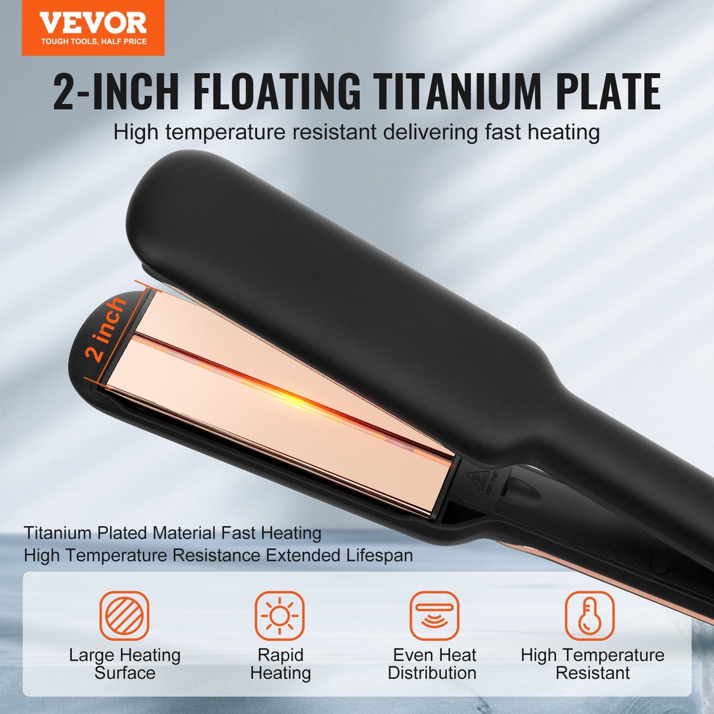 2-tums plattång för hår med infraröd teknik och negativ jon