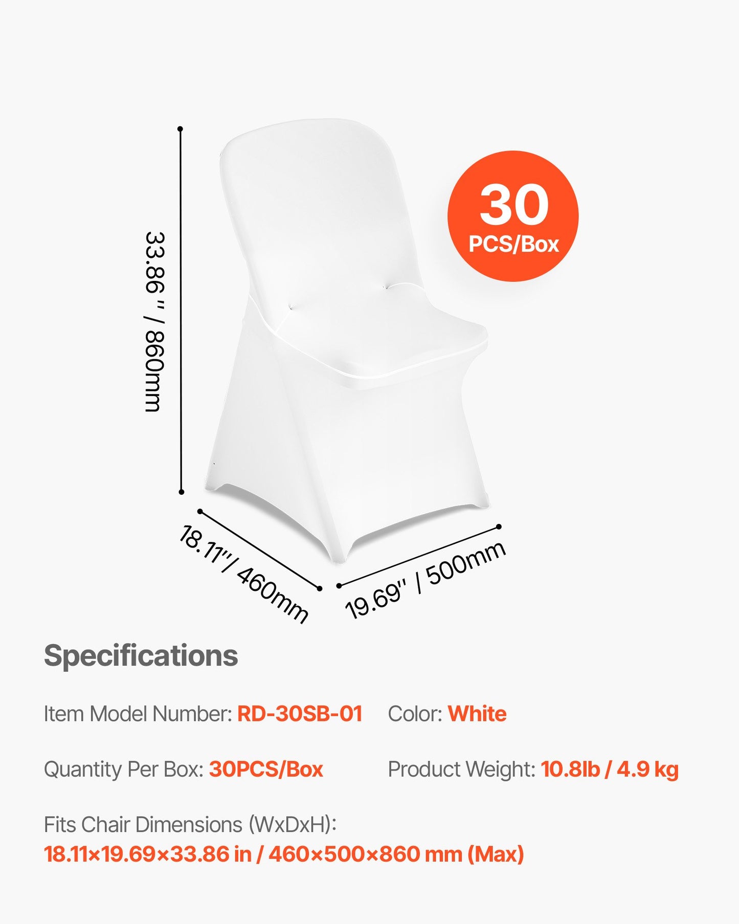 30 Pcs White Chair Covers, Polyester Spandex Chair Cover, Stretch Slipcovers for Wedding Party Dining Banquet Flat-Front Chair Covers, Fits Chair Measures up to 18.11 x 19.69 x 33.86 inch