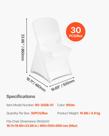 30 Pcs White Chair Covers, Polyester Spandex Chair Cover, Stretch Slipcovers for Wedding Party Dining Banquet Flat-Front Chair Covers, Fits Chair Measures up to 18.11 x 19.69 x 33.86 inch