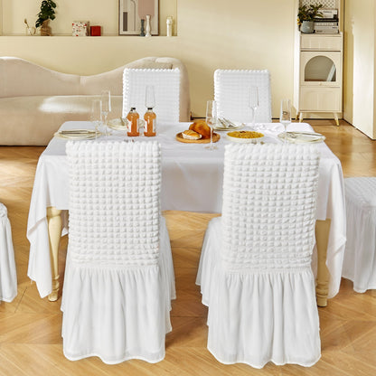Stretch Spandex Folding Chair Covers, Universal Fitted Chair Cover with Skirt, Removable Washable Protective Slipcovers, for Wedding, Holiday, Banquet, Party, Celebration, Dining (4 PCS White)