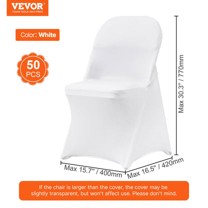 Stretch Spandex Folding Chair Covers, Universal Fitted Chair Cover, Removable Washable Protective Slipcovers, for Wedding, Holiday, Banquet, Party, Celebration, Dining (50PCS White)