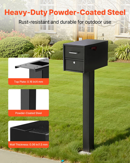 Mailbox Post, 43 x 4 x 4 Inches, Steel In-Ground Mounting Mail Box Stand with Universal Plate Bracket, Heavy Duty Metal Post Sleeve Kit for Outside Curbside Residential Use, Powder Coated Black