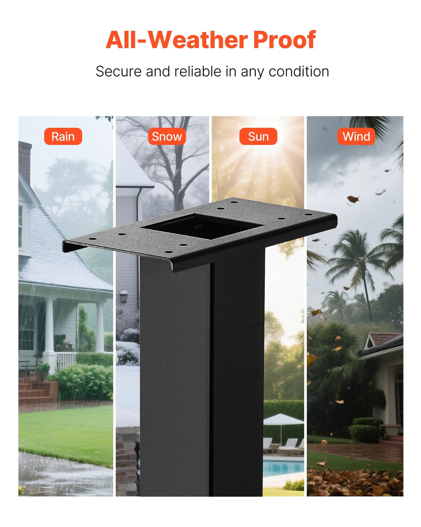Mailbox Post, 43 x 4 x 4 Inches, Steel In-Ground Mounting Mail Box Stand with Universal Plate Bracket, Heavy Duty Metal Post Sleeve Kit for Outside Curbside Residential Use, Powder Coated Black
